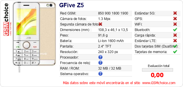 GFive Z5 Datos técnicos del móvil 