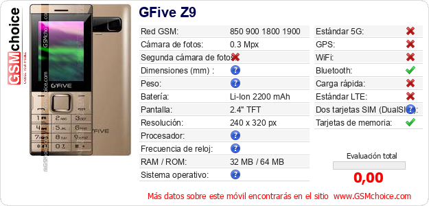 GFive Z9 Datos técnicos del móvil 
