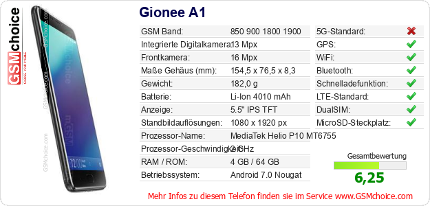 Gionee A1 technische Daten Gionee A1 technische Daten