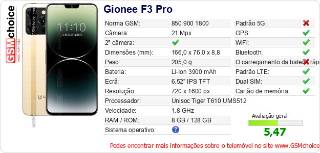 Gionee F3 Pro Especificações técnicas do telemóvel Gionee F3 Pro Especificações técnicas do telemóvel