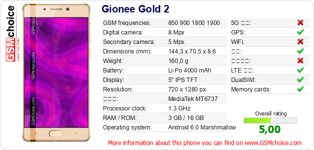 Gionee Gold 2 手机技术数据