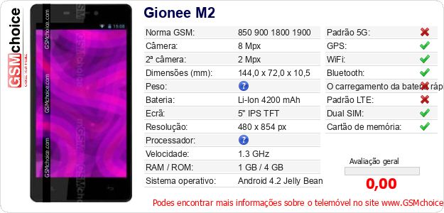 Gionee M2 Especificações técnicas do telemóvel Gionee M2 Especificações técnicas do telemóvel