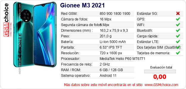 Gionee M3 2021 Datos técnicos del móvil Gionee M3 2021 Datos técnicos del móvil