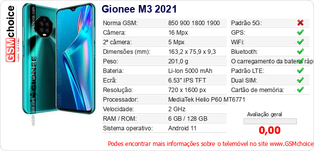 Gionee M3 2021 Especificações técnicas do telemóvel Gionee M3 2021 Especificações técnicas do telemóvel