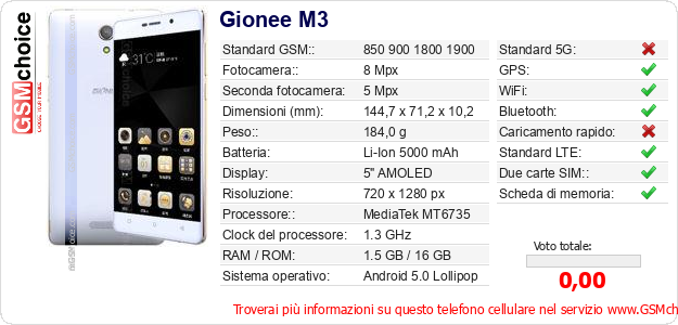 Gionee M3 Dati tecnici di telefono cellulare 