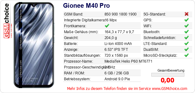 Gionee M40 Pro technische Daten Gionee M40 Pro technische Daten