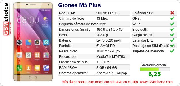 Gionee M5 Plus Datos técnicos del móvil Gionee M5 Plus Datos técnicos del móvil