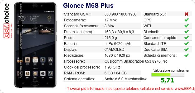 Gionee M6S Plus Dati tecnici di telefono cellulare Gionee M6S Plus Dati tecnici di telefono cellulare