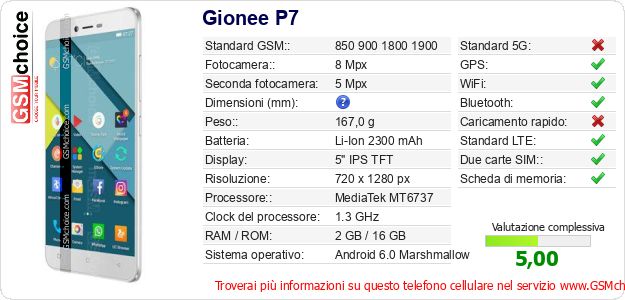 Gionee P7 Dati tecnici di telefono cellulare Gionee P7 Dati tecnici di telefono cellulare