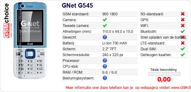 GNet G545 Technische gegevens 