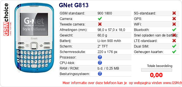 GNet G813 Technische gegevens 
