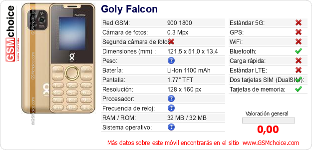 Goly Falcon Datos técnicos del móvil 