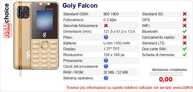 Goly Falcon Dati tecnici di telefono cellulare 