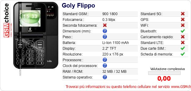 Goly Flippo Dati tecnici di telefono cellulare 