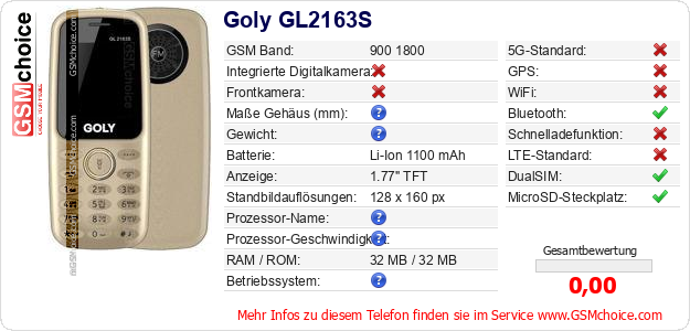 Goly GL2163S technische Daten Goly GL2163S technische Daten
