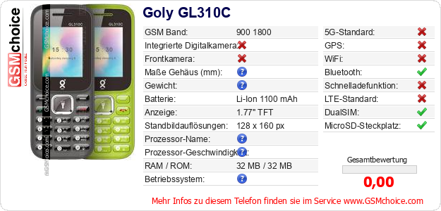 Goly GL310C technische Daten Goly GL310C technische Daten
