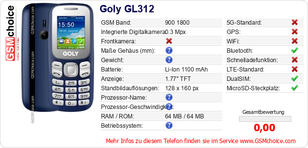 Goly GL312 technische Daten Goly GL312 technische Daten