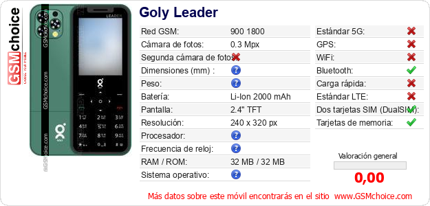 Goly Leader Datos técnicos del móvil Goly Leader Datos técnicos del móvil