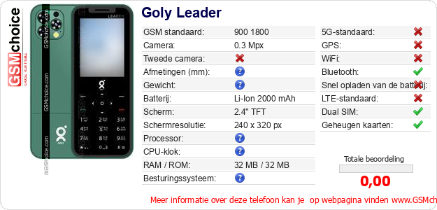 Goly Leader Technische gegevens Goly Leader Technische gegevens