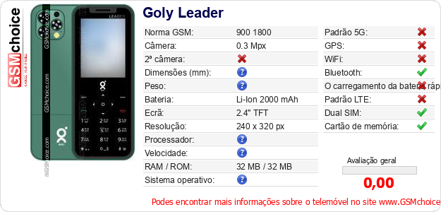 Goly Leader Especificações técnicas do telemóvel 