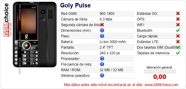 Goly Pulse Datos técnicos del móvil Goly Pulse Datos técnicos del móvil