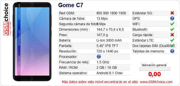 Gome C7 Datos técnicos del móvil 