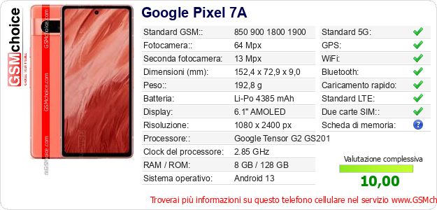 Google Pixel 7A Dati tecnici di telefono cellulare 