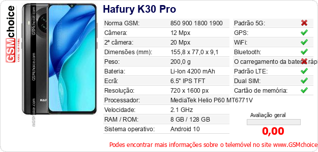 Hafury K30 Pro Especificações técnicas do telemóvel Hafury K30 Pro Especificações técnicas do telemóvel