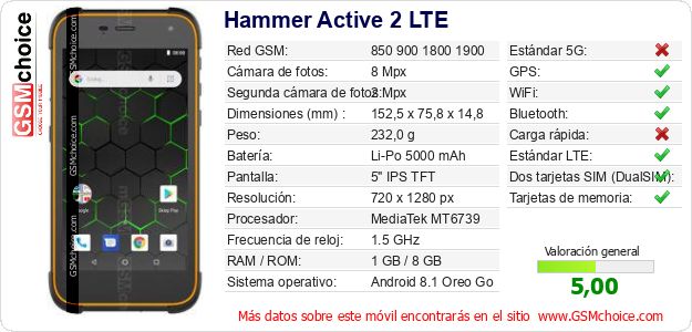 Hammer Active 2 LTE Datos técnicos del móvil 