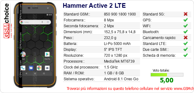 Hammer Active 2 LTE Dati tecnici di telefono cellulare 