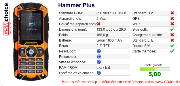 Hammer Plus Fiche technique