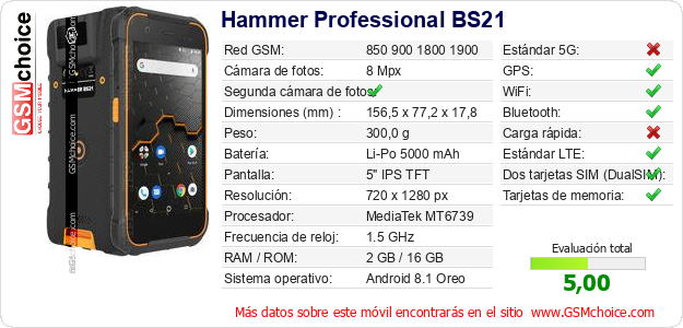 Hammer Professional BS21 Datos técnicos del móvil 