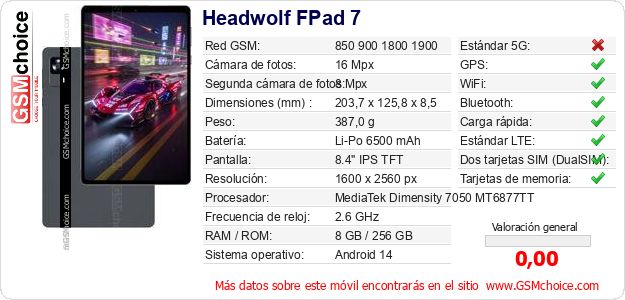 Headwolf FPad 7 Datos técnicos del móvil Headwolf FPad 7 Datos técnicos del móvil