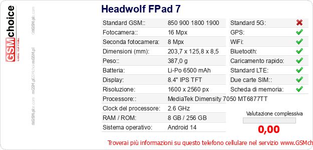 Headwolf FPad 7 Dati tecnici di telefono cellulare 