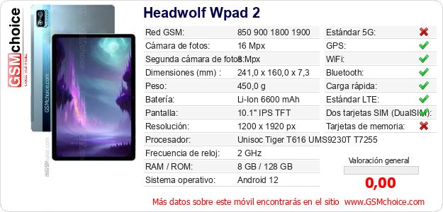 Headwolf Wpad 2 Datos técnicos del móvil Headwolf Wpad 2 Datos técnicos del móvil