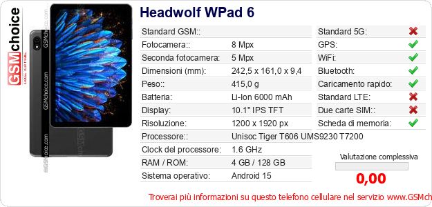 Headwolf WPad 6 Dati tecnici di telefono cellulare Headwolf WPad 6 Dati tecnici di telefono cellulare
