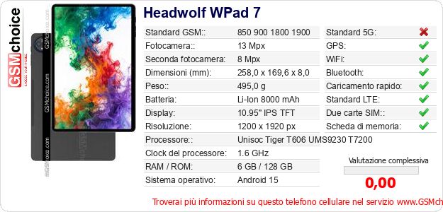 Headwolf WPad 7 Dati tecnici di telefono cellulare Headwolf WPad 7 Dati tecnici di telefono cellulare