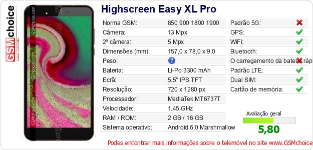 Highscreen Easy XL Pro Especificações técnicas do telemóvel Highscreen Easy XL Pro Especificações técnicas do telemóvel