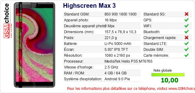 Highscreen Max 3 Fiche technique Highscreen Max 3 Fiche technique
