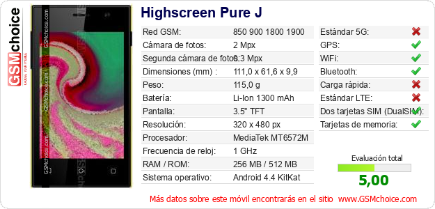 Highscreen Pure J Datos técnicos del móvil Highscreen Pure J Datos técnicos del móvil
