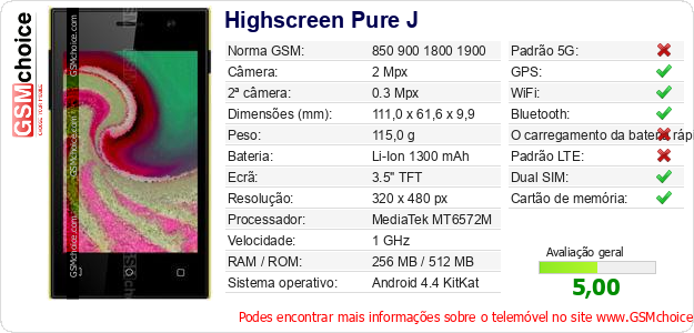 Highscreen Pure J Especificações técnicas do telemóvel Highscreen Pure J Especificações técnicas do telemóvel