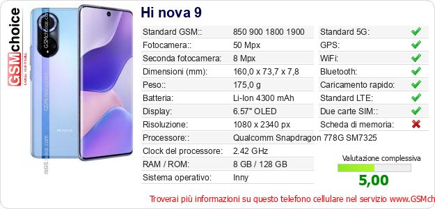 Hi nova 9 Dati tecnici di telefono cellulare Hi nova 9 Dati tecnici di telefono cellulare