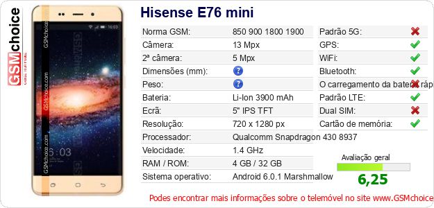 Hisense E76 mini Especificações técnicas do telemóvel Hisense E76 mini Especificações técnicas do telemóvel