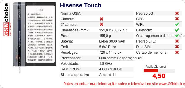 Hisense Touch Especificações técnicas do telemóvel 