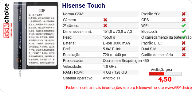 Hisense Touch Especificações técnicas do telemóvel Hisense Touch Especificações técnicas do telemóvel