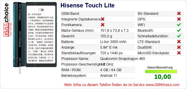 Hisense Touch Lite technische Daten Hisense Touch Lite technische Daten