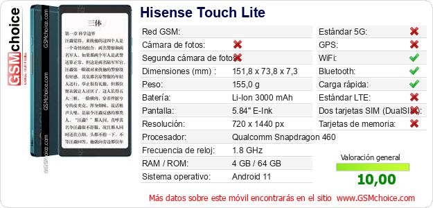 Hisense Touch Lite Datos técnicos del móvil Hisense Touch Lite Datos técnicos del móvil