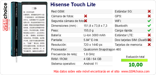 Hisense Touch Lite Datos técnicos del móvil 