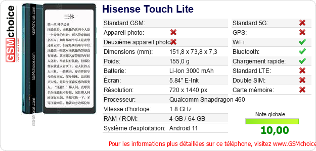 Hisense Touch Lite Fiche technique Hisense Touch Lite Fiche technique