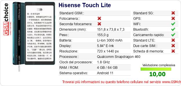 Hisense Touch Lite Dati tecnici di telefono cellulare Hisense Touch Lite Dati tecnici di telefono cellulare